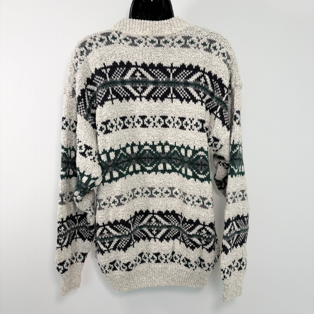 Fair Isle VTG Sweater Cotton Knit Large Grey Black Green - Picture 4 of 8